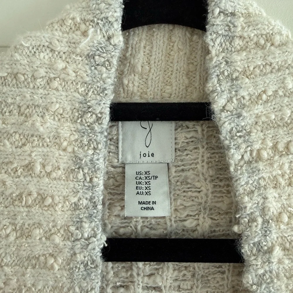 Joie Open Front Longline Nordic Knit Cardigan Cream & Gray Size XS
